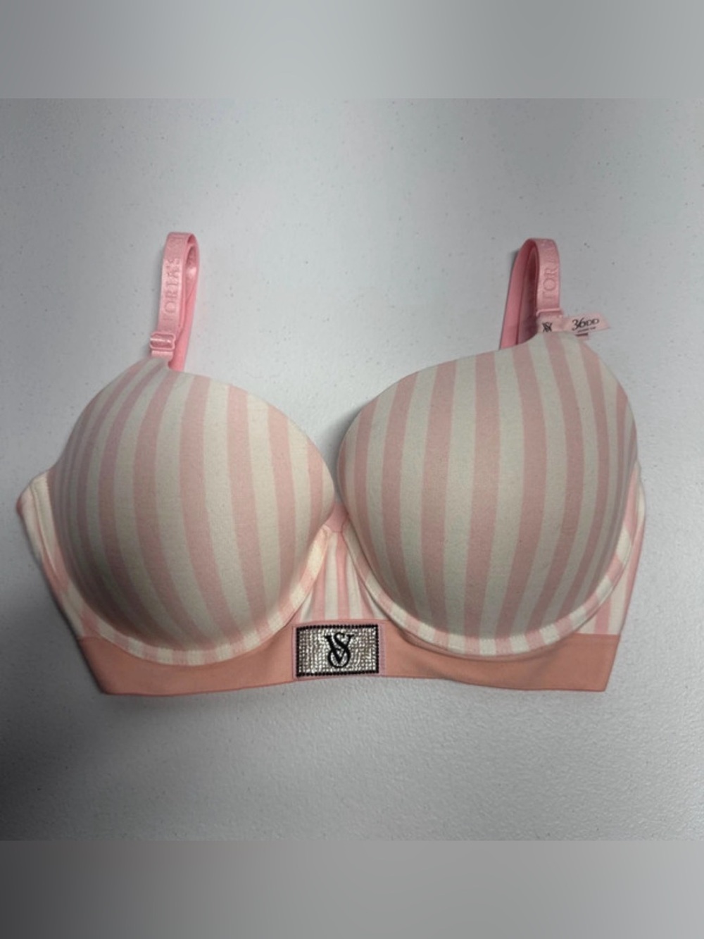 Victoria’s Secret Cream and Pink Stripped Under Wire Pushup 36DD Bra